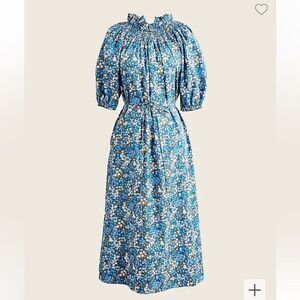 Smocked neck puff-sleeve dress in Liberty® Sea Blossoms ,size xs